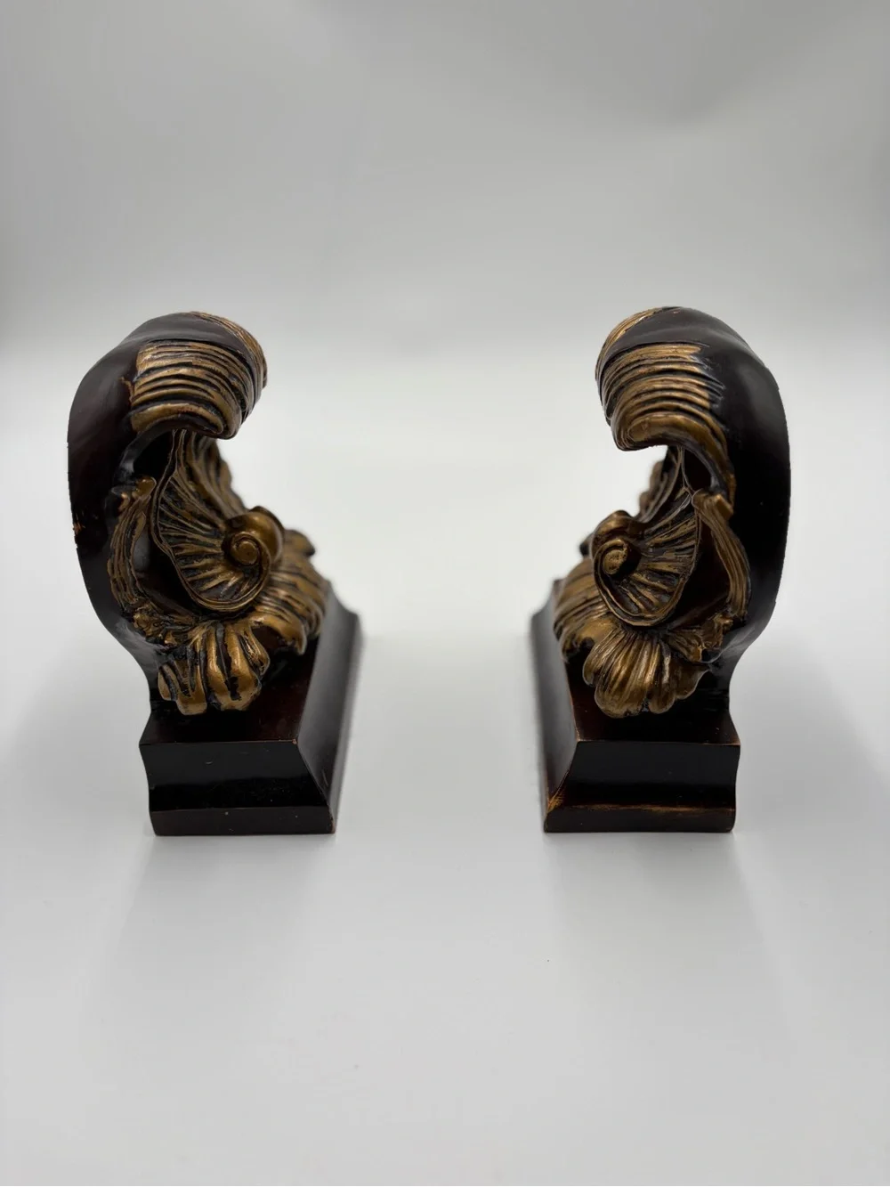 Ornate Gold and Dark Brown Decorative Bookends - Pair